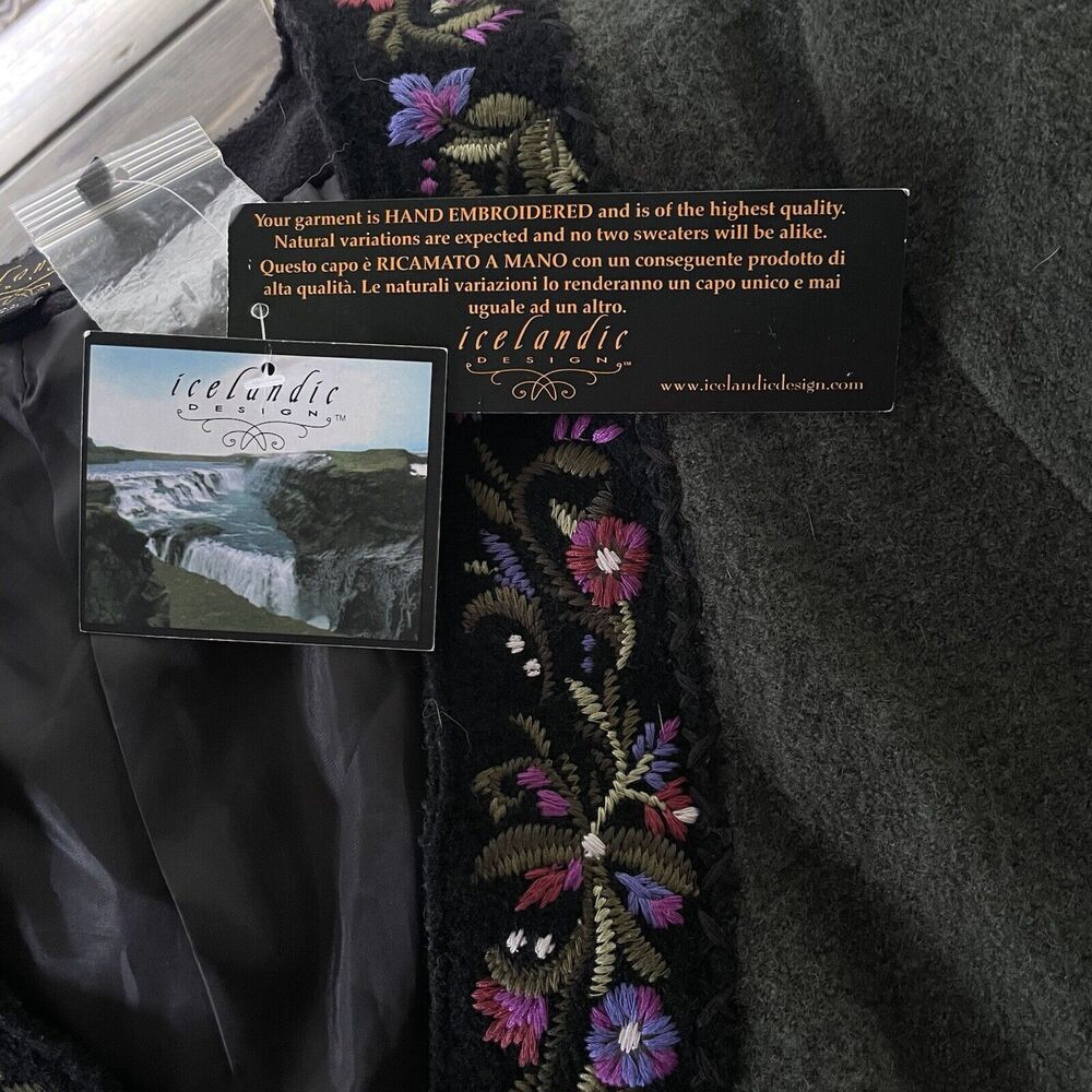 Icelandic Design Wool Blend Embroidered Floral Jacket sweater Women's XL Boho - Picture 5 of 8